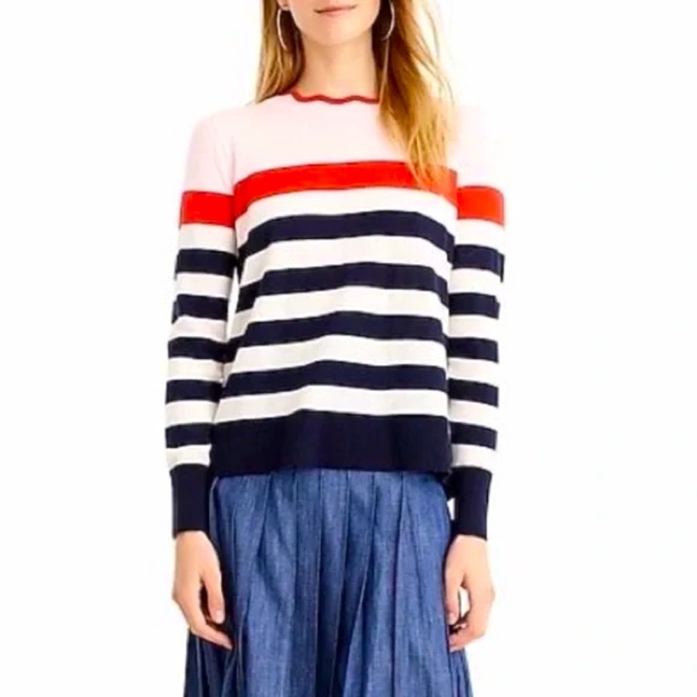 JCrew scallop trimmed pullover sweater in colorblock stripe S